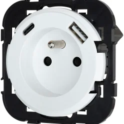 Prise avec terre Jacobsen Espen blanc à composer, 2xUSB-A+C