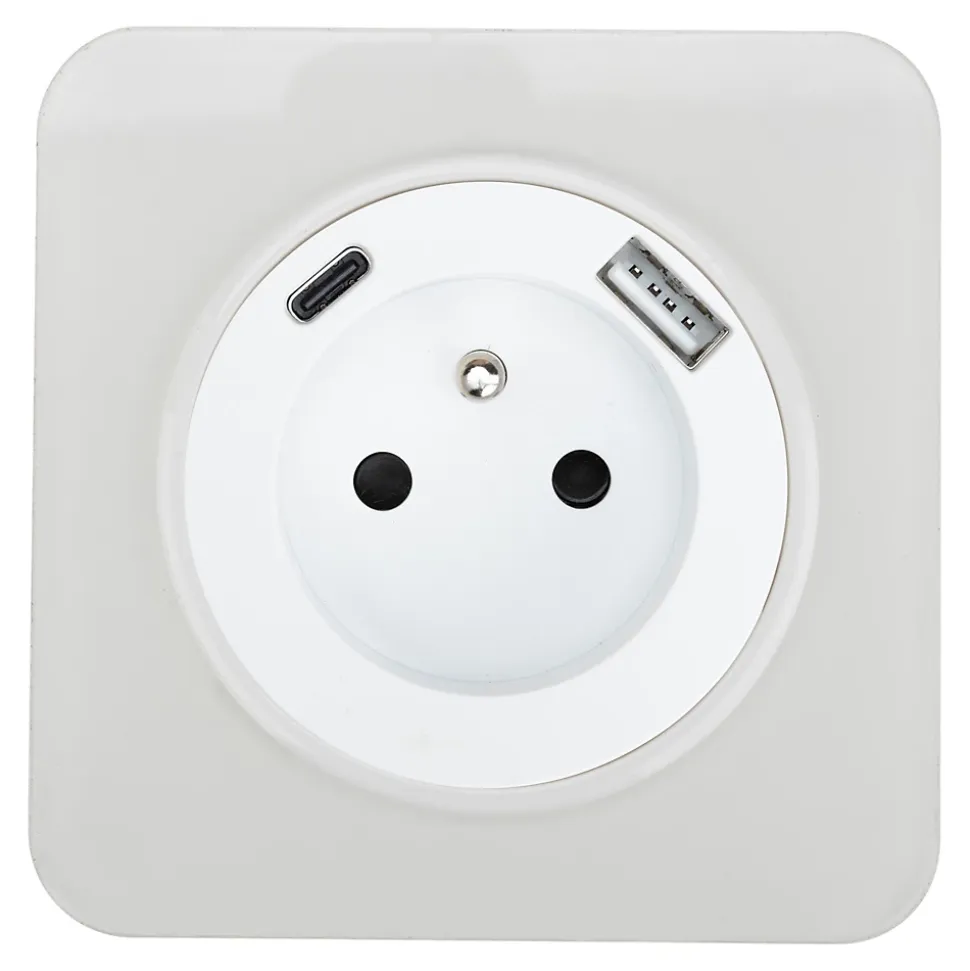 Prise avec terre Jacobsen Espen blanc à composer, 2xUSB-A+C
