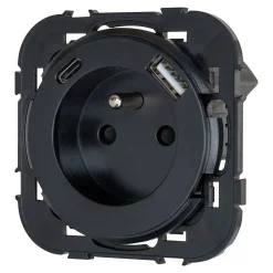 Prise avec terre Jacobsen Espen noir à composer + 1xUSB-A + 1xUSB-C