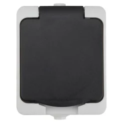 Prise avec terre étanche en saillie gris complet - H 7,6 cm / L 5,5 cm / P 4,3 cm