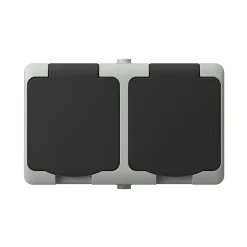 Prise avec terre étanche en saillie gris complet - H 8,5 cm / L 6,5 cm / P 5 cm