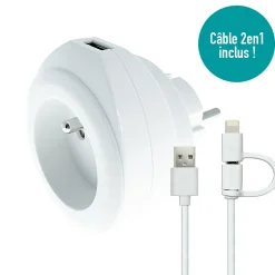 Prise BEWATT + chargeur USB Blanc - Watt and Co