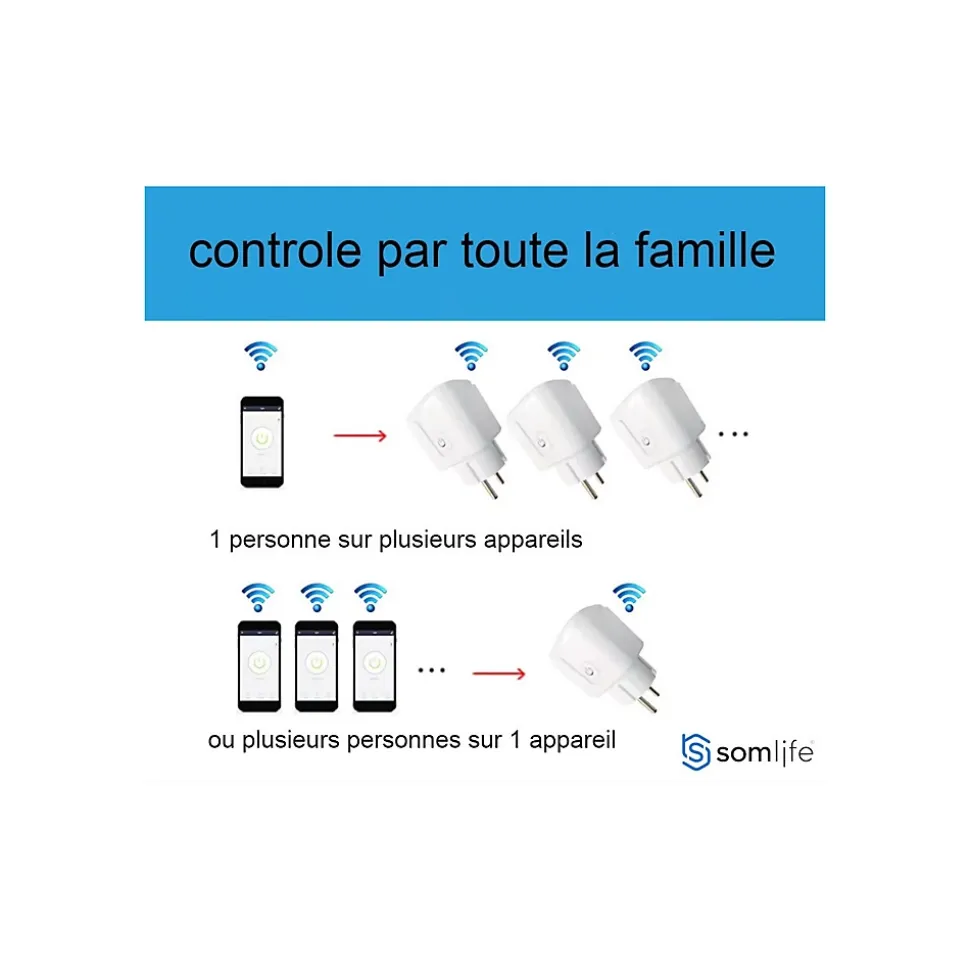 Prise connectée SomLife application tuya smart life contrôle de consommation Compatible avec Alexa/Google Home