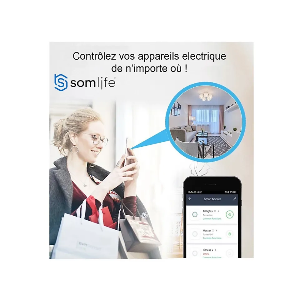 Prise connectée SomLife application tuya smart life contrôle de consommation Compatible avec Alexa/Google Home
