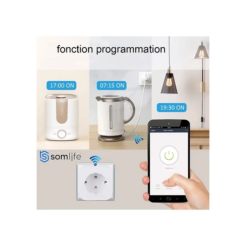 Prise connectée SomLife application tuya smart life contrôle de consommation Compatible avec Alexa/Google Home
