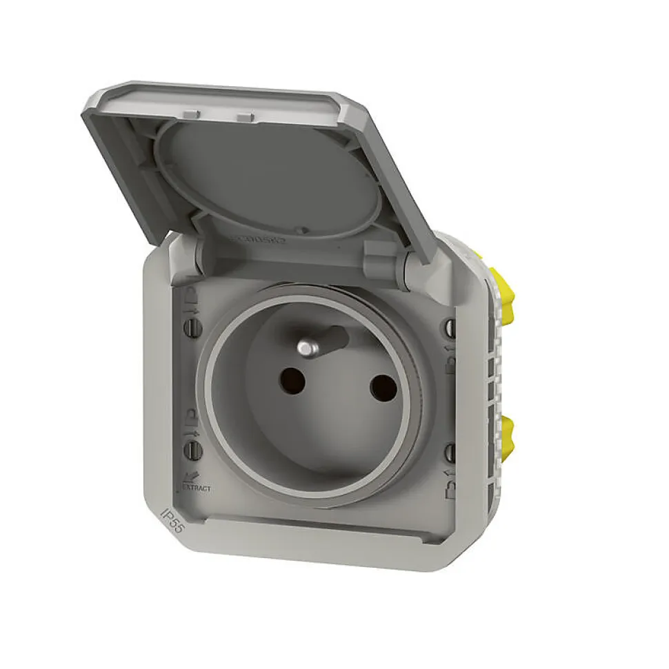 Prise de courant 16A 2P+T Legrand Plexo™ grise composable