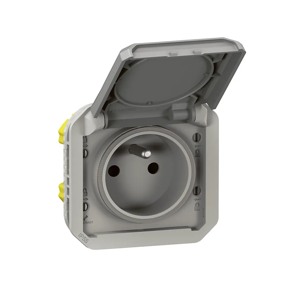 Prise de courant 16A 2P+T Legrand Plexo™ grise composable