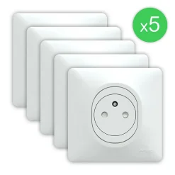 Prise de courant avec terre affleurante complète Schneider Electric Ovalis blanc, lot de 5