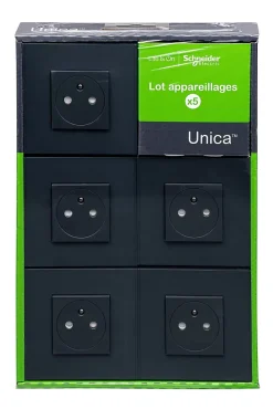 Prise de courant avec terre Schneider Electric anthracite, lot de 5
