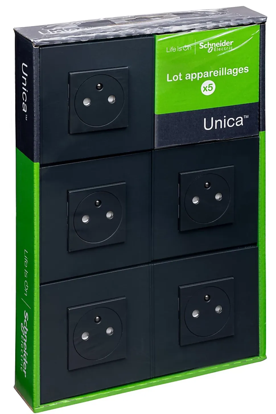 Prise de courant avec terre Schneider Electric anthracite, lot de 5