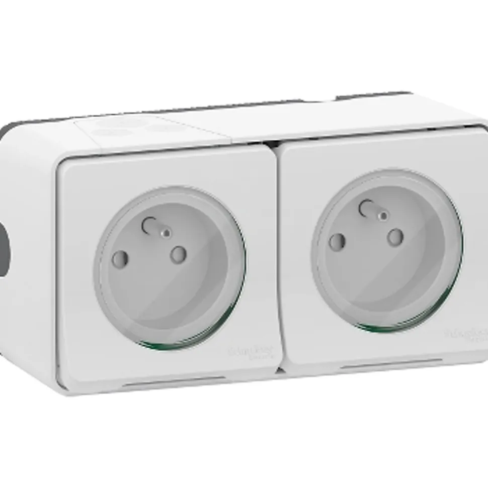Prise de courant double avec 2 pôles + terre étanche complète saillie Schneider Electric Mureva Styl blanc