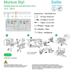 Prise de courant double avec 2 pôles + terre étanche complète saillie Schneider Electric Mureva Styl anthracite