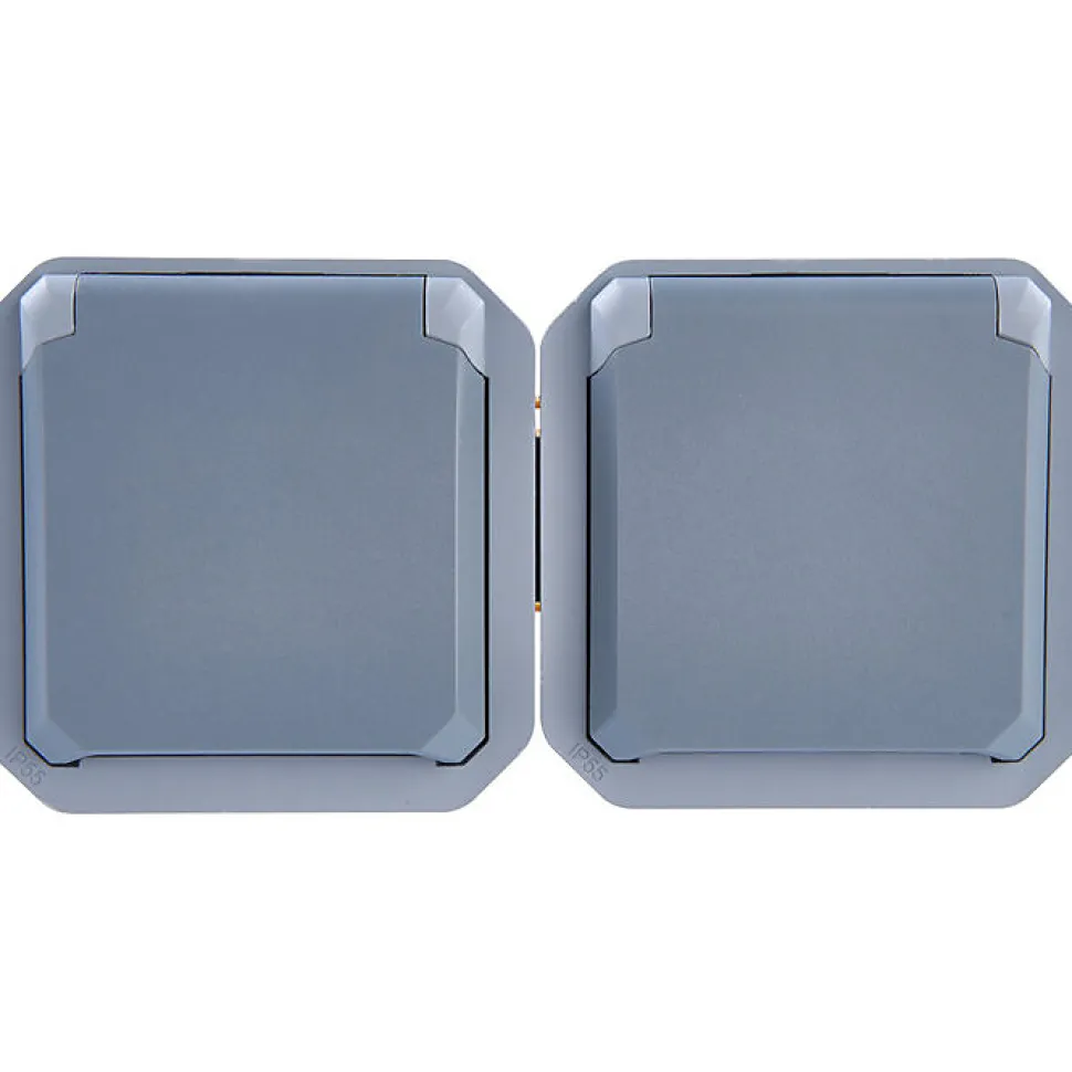 Prise de courant étanche - Plexo - Composable - Legrand - 2 x 2P+T - 16 A - Gris - IP55 - Horizontale - Précâblée