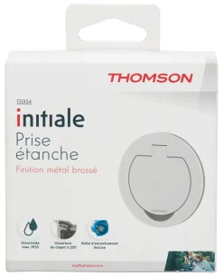 Prise de sol étanche ronde 16A 2 pôles + terre, aluminium brossé IP55, Thomson