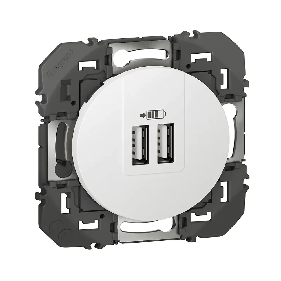 Prise double USB-A Legrand Dooxie blanc carrée