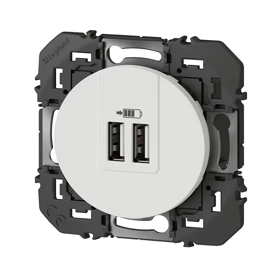 Prise double USB-A Legrand Dooxie blanc carrée