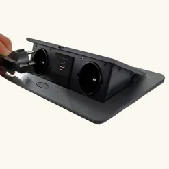 Prise plan de travail NOXEN - Bloc 2 prises + 1 USB-A + 1 USB-C rétractable noir