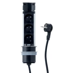 Prise plan de travail SKY - Bloc 3 prises + 2 USB-A rétractable inox et noir