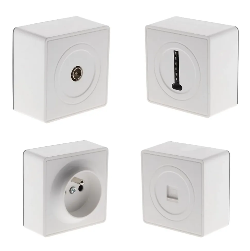 Prise saillie + TV + RJ45 + téléphone 8 plots Zenitech