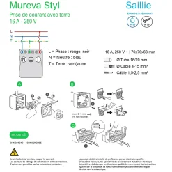 Prise de courant 2 pôles + terre étanche complète saillie Schneider Electric Mureva Styl anthracite