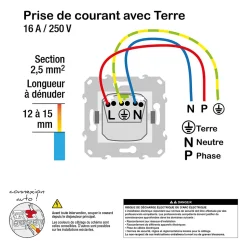 Prise de courant 2 pôles + terre affleurante connexion rapide 16A Schneider Electric Unica Déco anthracite