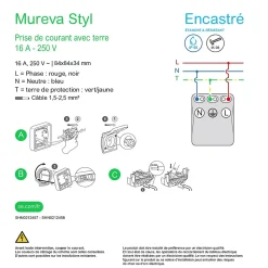 Prise de courant 2 pôles + terre étanche complète encastrée Schneider Electric Mureva Styl anthracite