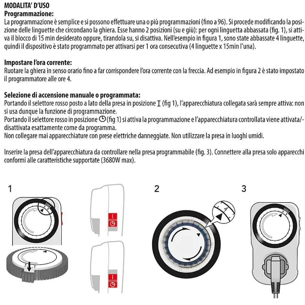 Programmateur journalier mécanique, programmes 15 minutes - 10/16A