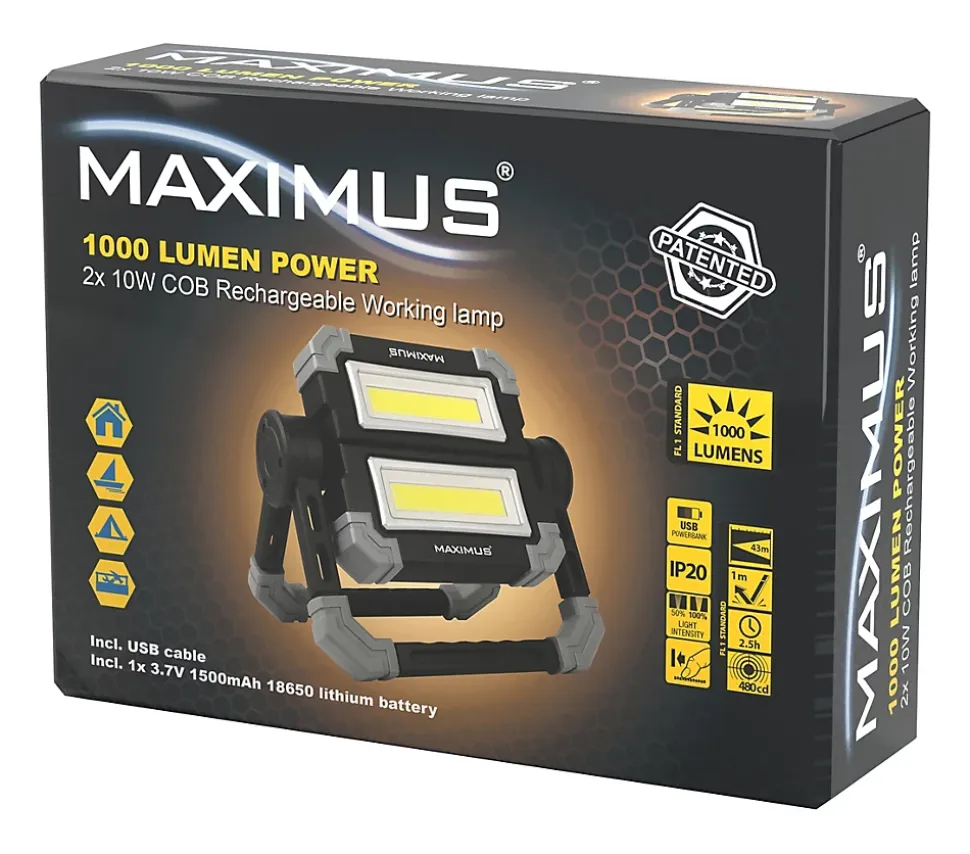 Projecteur de chantier portatif rechargeable Maximus M-WKL-021 - 2x500lm