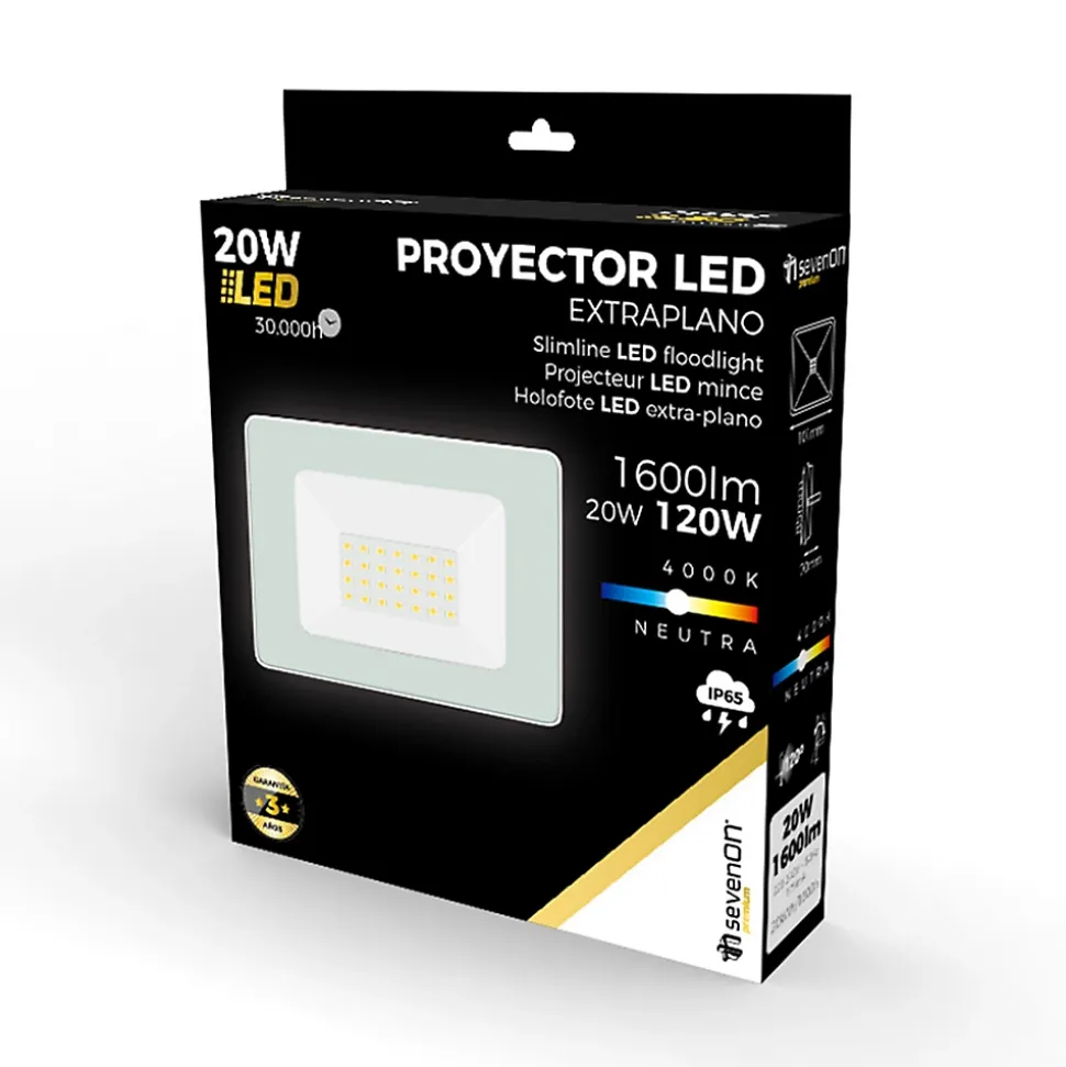Projecteur LED Extérieur Ultra Fin 20W IP65 Réglable Blanc 4000K 30000H 7hSevenOn