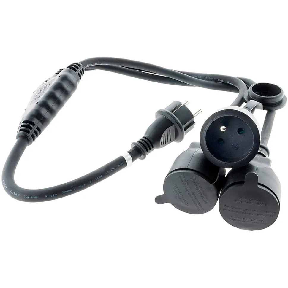 Prolongateur à triple tête pour chantier HO7RN-F 16A 3G1,5mm² - Noir 1m - Zenitech