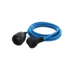 Prolongateur text. fiche plate 3m bleu clair/noir Chacon