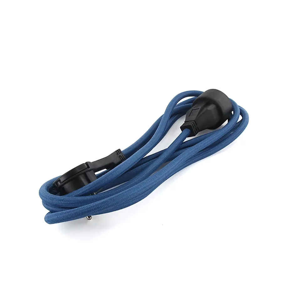 Prolongateur text. fiche plate 3m bleu clair/noir Chacon