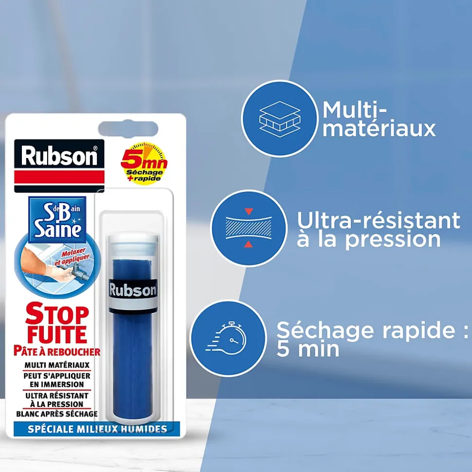Pâte à reboucher Rubson Salle de bain Saine Stop fuite 64g