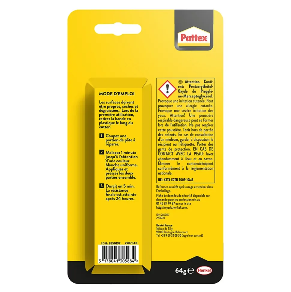 Pâte à réparer Pattex 100% colle tube 64g
