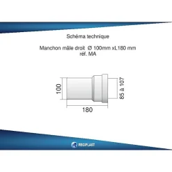 Raccord - Pipe droite mâle - 100mm - Couleur blanche - Idéale pour installations sanitaires