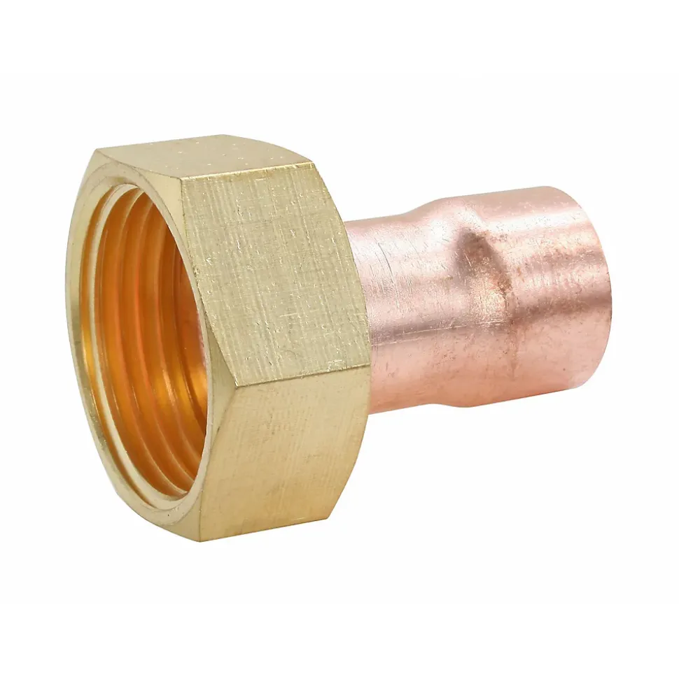 Raccord collet battu cuivre droit à souder sur tube cuivre Ø14 - sortie écrou tournant femelle 15/21 (1/2"), lot de 2