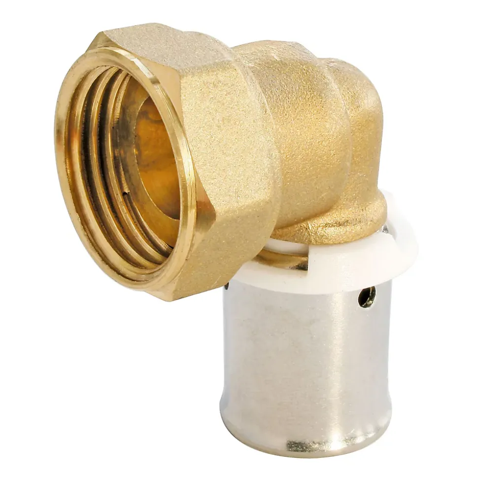 Raccord coudé à sertir pour tube PER Ø16 - coude écrou tournant 15/21 (1/2")