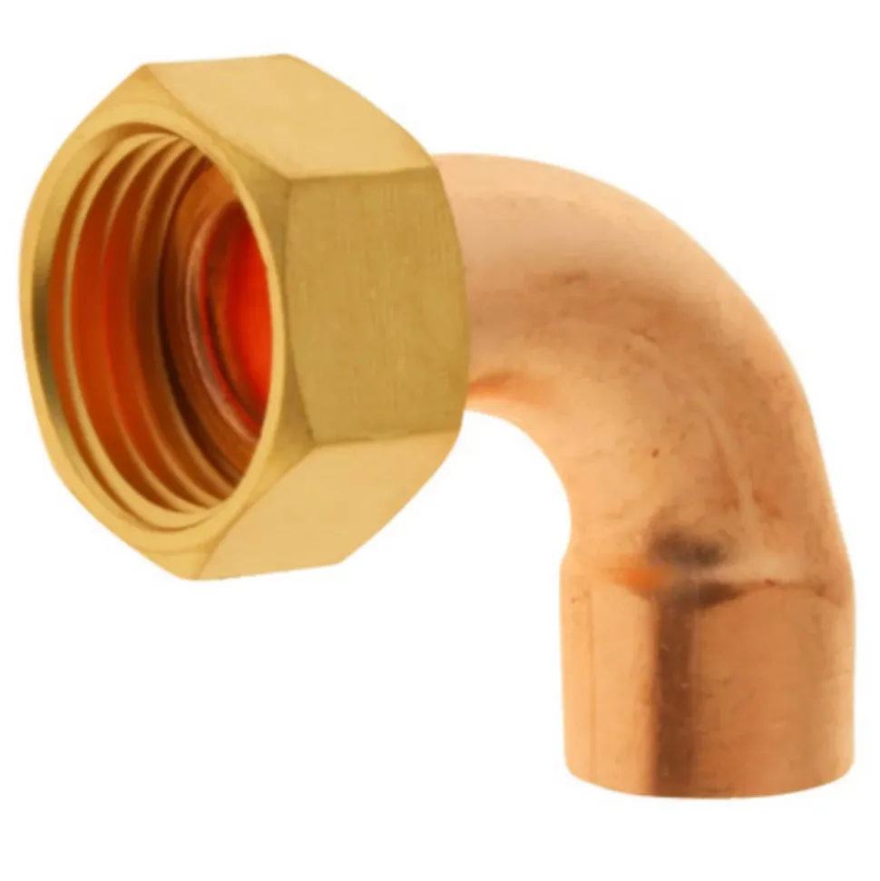 Raccord cuivre coudé à souder sur tube cuivre Ø14 - sortie écrou tournant femelle 15/21 (1/2"), lot de 2