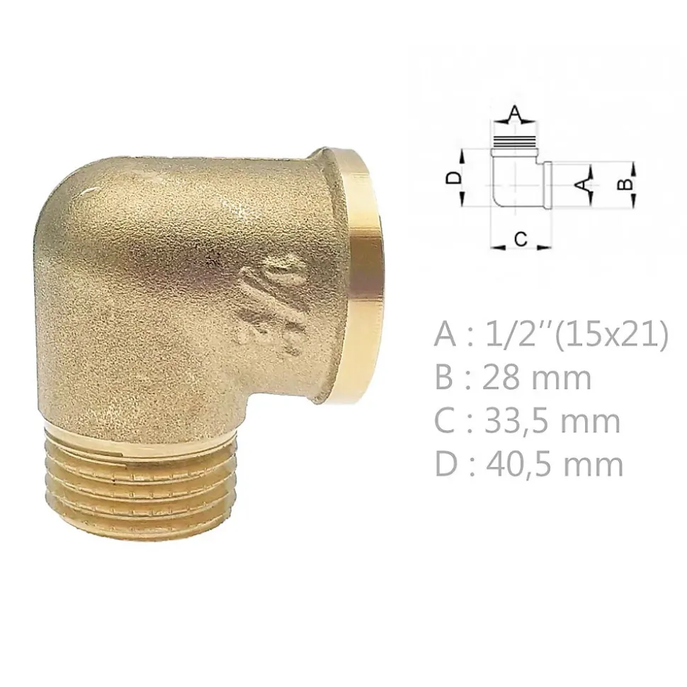 Raccord laiton coudé 90 degrés mâle femelle à visser diam 1/2" - lot de 5