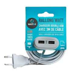 Rallonge 2 ports USB rapide 3m Watt&Co