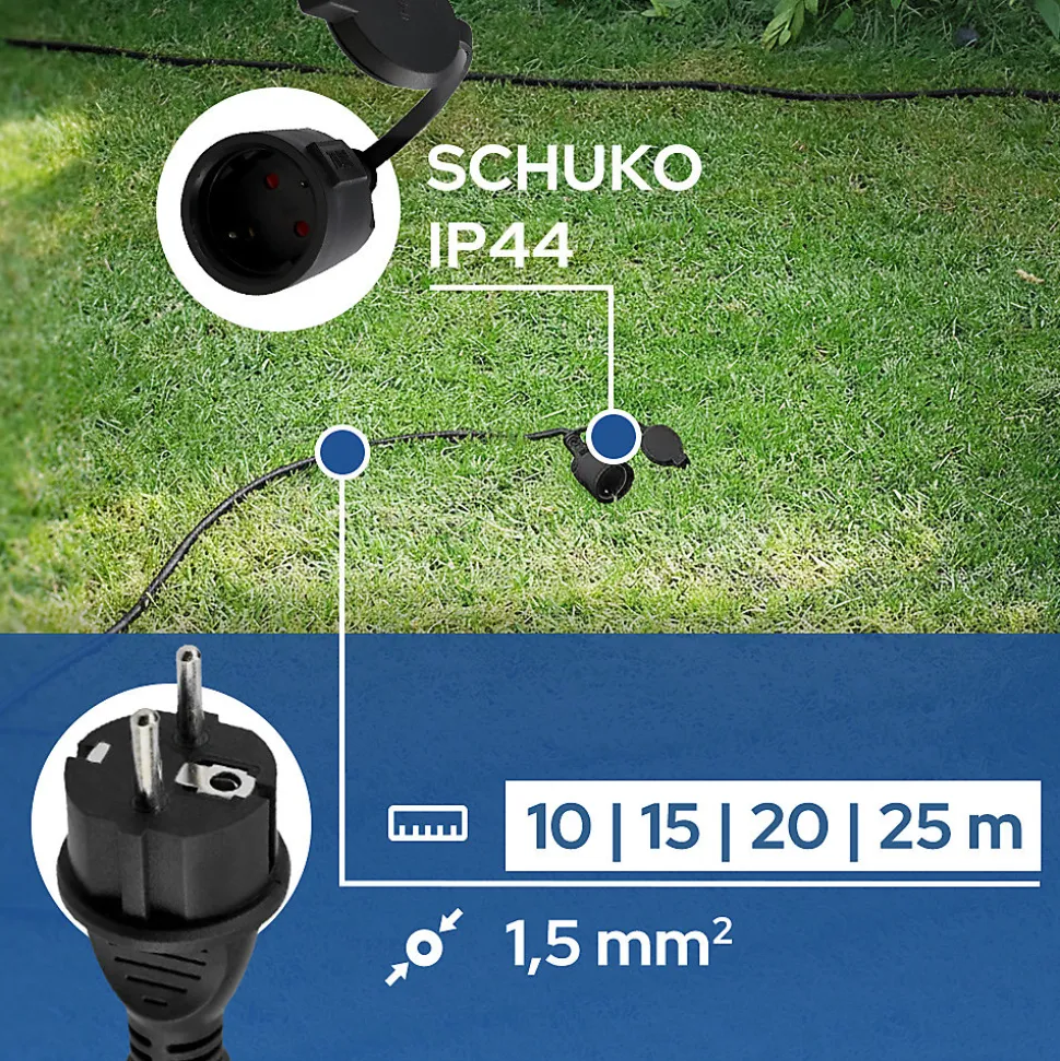 Rallonge de jardin noire Schuko 15 m 3x1,5 mm² IP44 HOROZ
