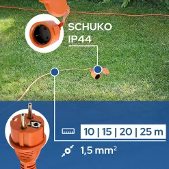Rallonge de jardin orange Schuko 15 m 3x1,5 mm² IP44 HOROZ