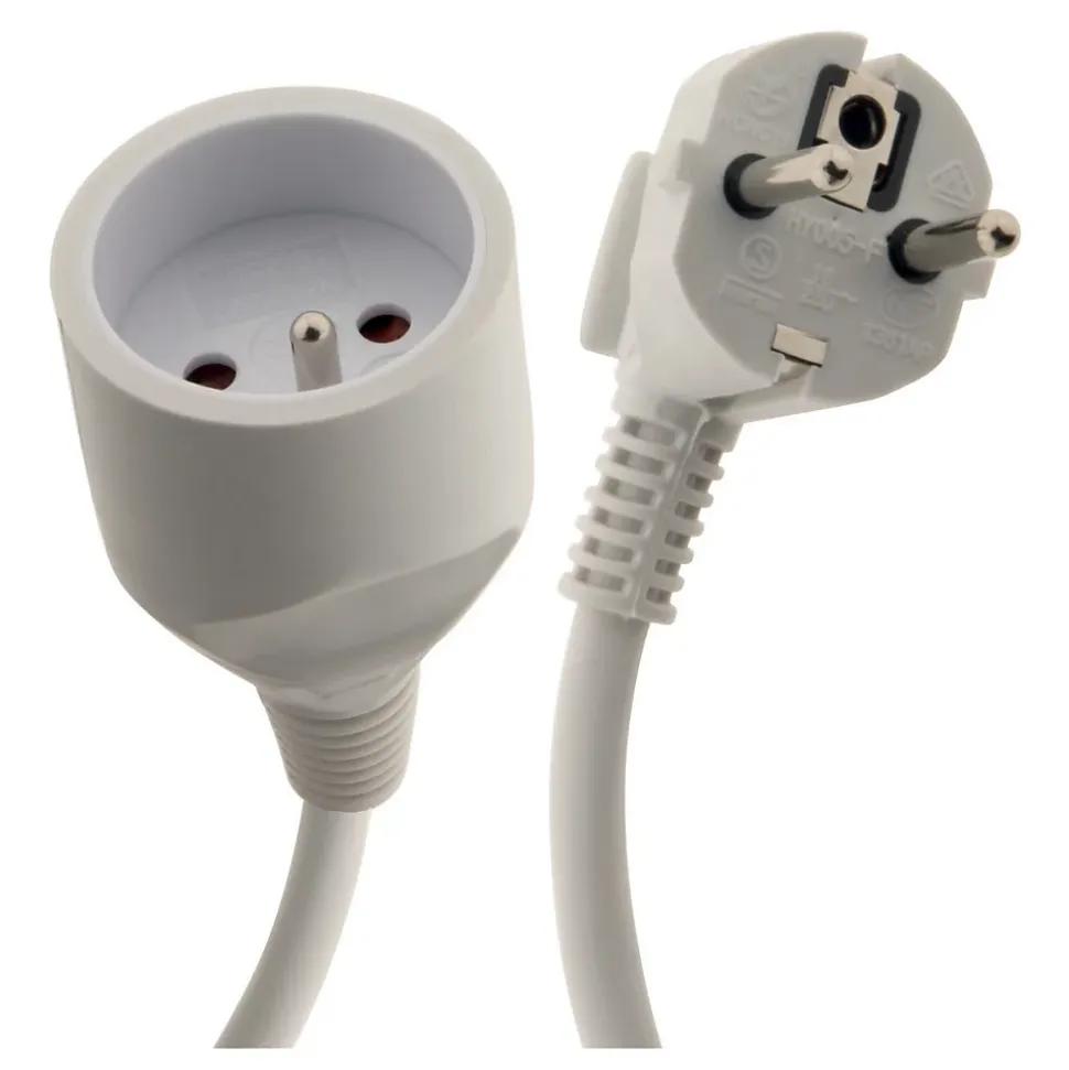 Rallonge 1,90m - HO3VVH2F 2x0,75mm² 6A - blanc - Zenitech