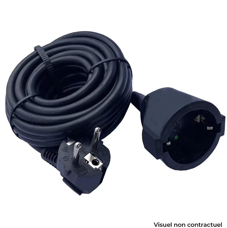 Rallonge Schuko HO5VV-F 3G1,5mm² 10m - noir - Zenitech