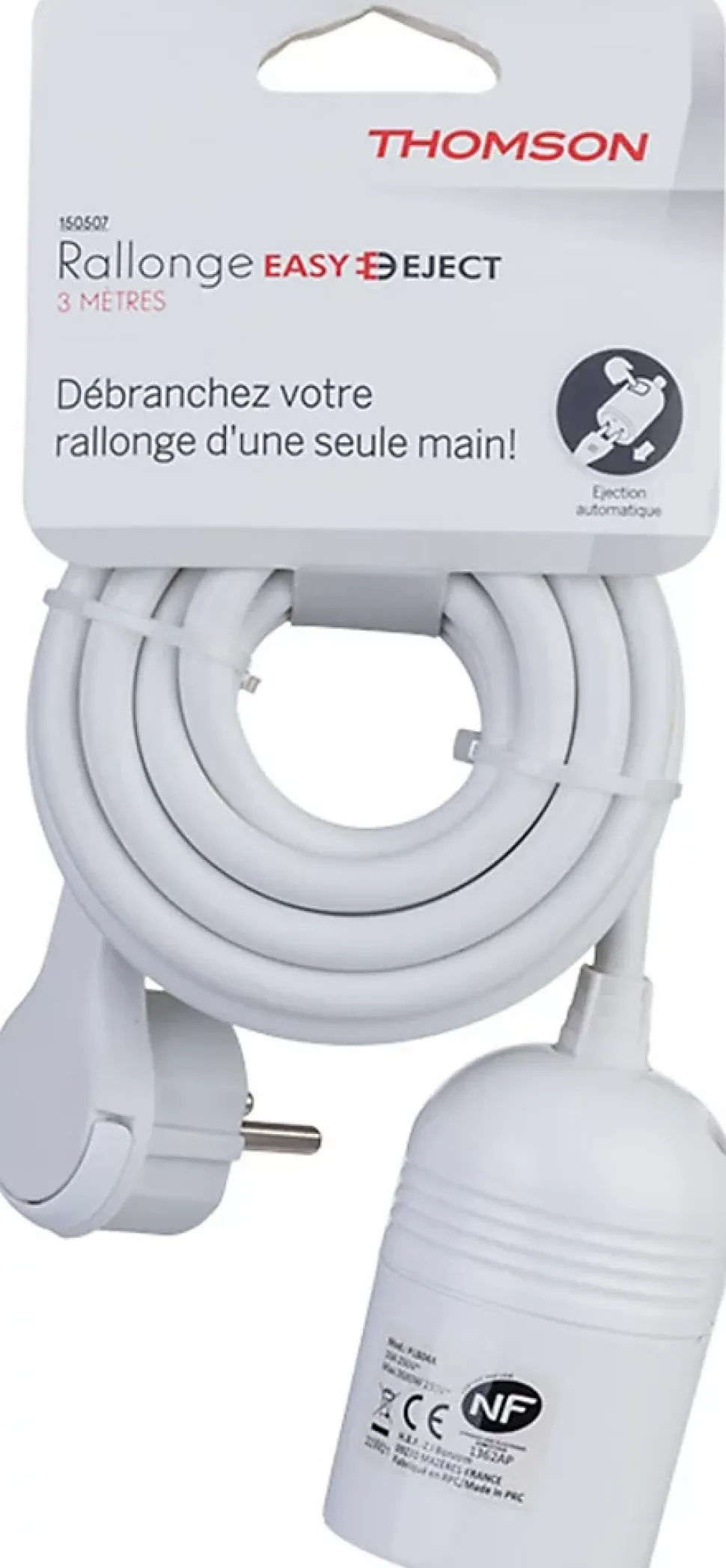 Rallonge secteur Thomson Easyject longueur 3 m câble H05VV-F 3G1,5mm² 3680W pour 230V maxi