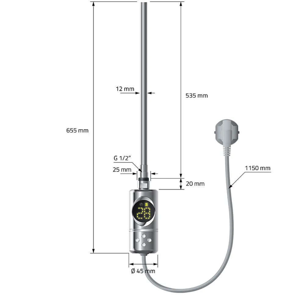 Resistance electrique chrome 600W thermostat avec écran LED mode minuterie