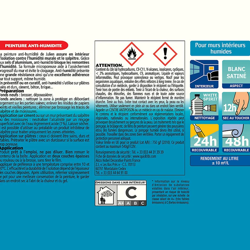 Revêtement étanche à base de résine pliolite pour caves et sous sols Julien satin blanc satiné 0,5L