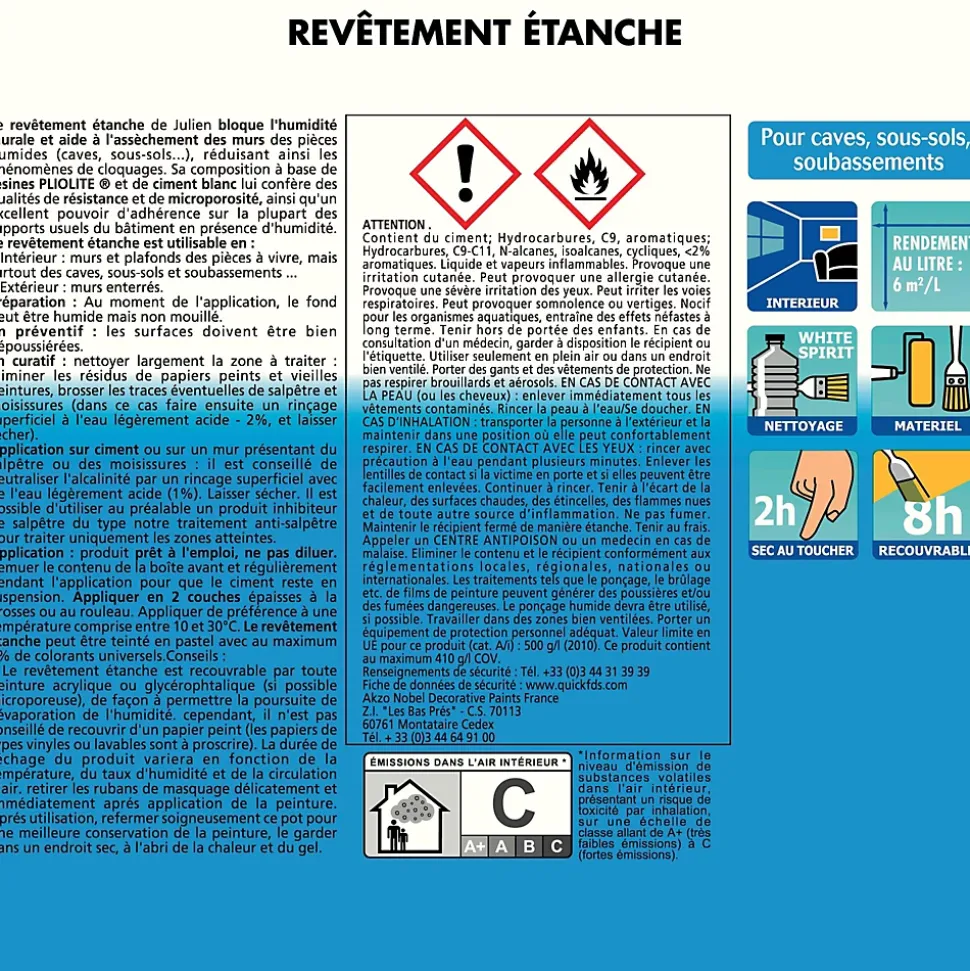 Revêtement étanche à base de résine pliolite pour caves et sous sols Julien mat blanc mat 2,5L