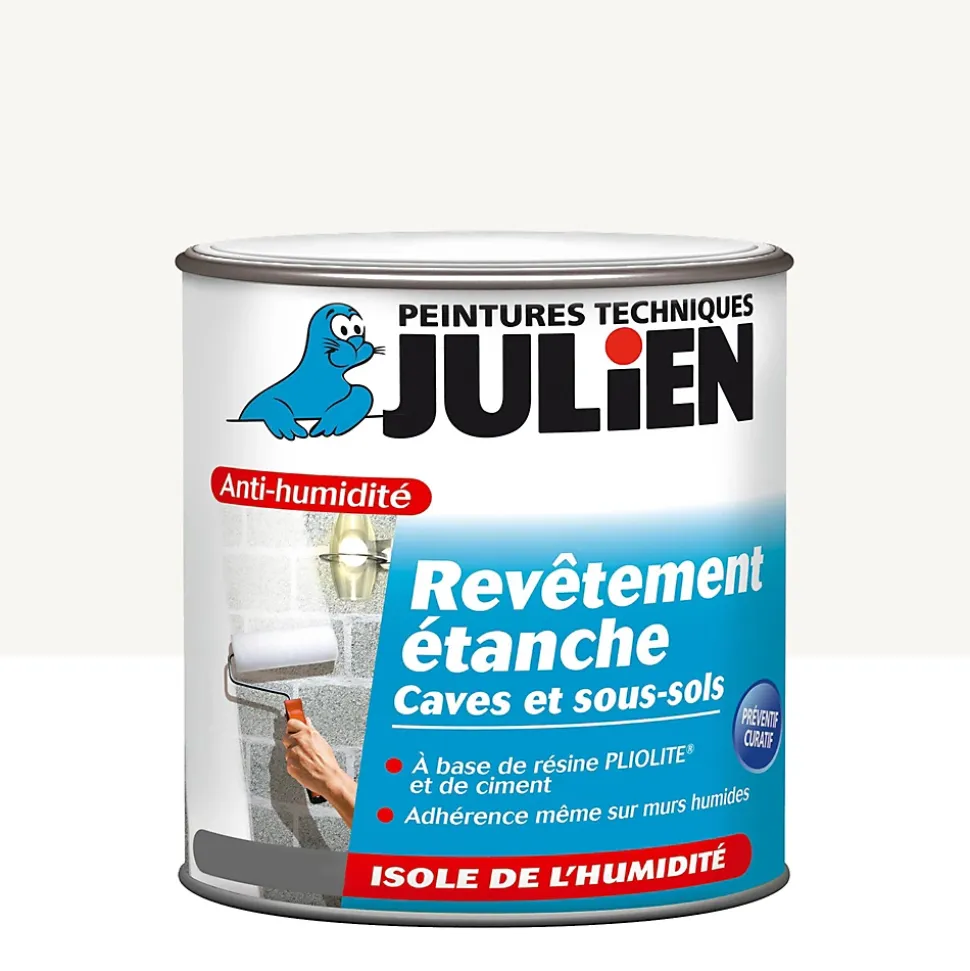 Revêtement étanche à base de résine pliolite pour caves et sous sols Julien mat blanc mat 2,5L