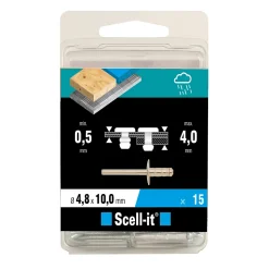 Rivet ø4.8 x 10 mm tête large charge max 300kg, 15 pièces